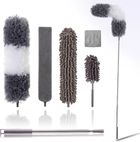 Kit de plumero de microfibra para techo alto (6 unidades), plumeros extensibles para limpieza con poste de extensión de 100 pulgadas, plumero largo