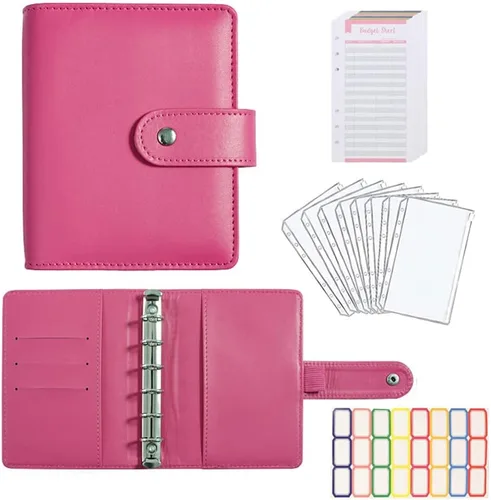 Juego de carpetas presupuestarias A7, mini organizador de dinero para ahorrar efectivo, sistema de sobres de relleno de efectivo, carpetas Rojo rosa