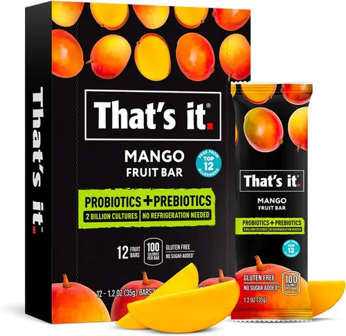 Eso es todo. (Paquete de 12 unidades de mango) Barra de fruta probiótica, refuerzo de la inmunidad y apoyo a las culturas activas para promover la