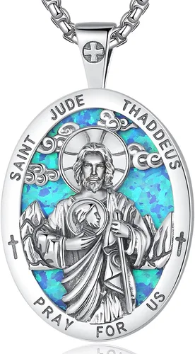 EUDORA Collar de plata de ley 925, San Cristóbal y San Benito, San Miguel, Virgen María, San Judas Tadeo, Cruz de Buen Pastor y Arcángel, Medalla