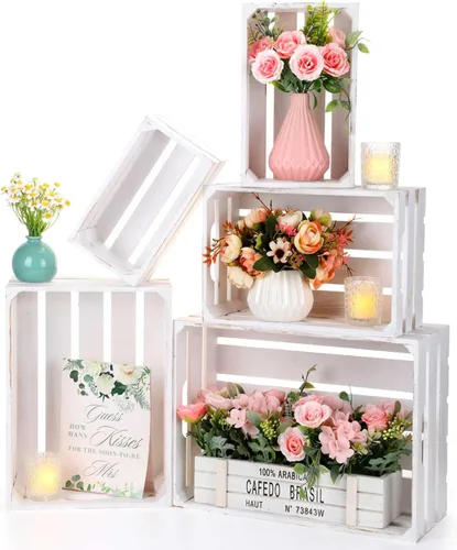 Miniatura 7 de Soaoo 5 cajas decorativas de madera para anidar para exhibición de almacenamiento, 5 tamaños, cajas de almacenamiento decorativas de madera rústica