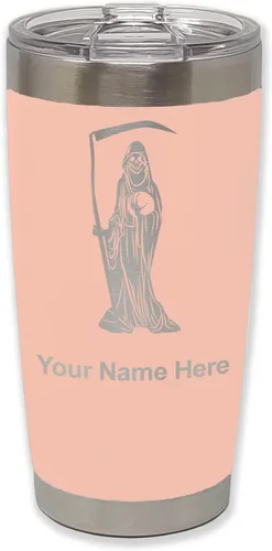 Miniatura 30 de LaserGram Vaso aislado al vacío de 20 onzas, Santa Muerte, grabado personalizado incluido (negro)
