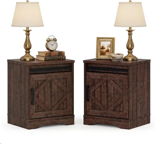 Miniatura 11 de WAMPAT Mesita de noche de granja de 24.3 pulgadas de alto con cajones y estantes de almacenamiento ajustables, mesa auxiliar de madera con puertas