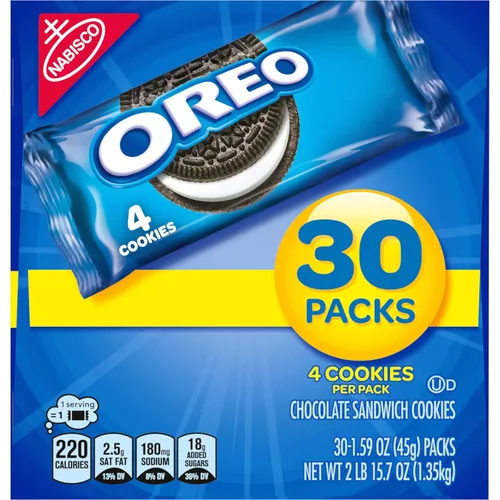 Miniatura 18 de OREO - Galletas de sándwich de chocolate, 30 paquetes de snack de 1.59 oz