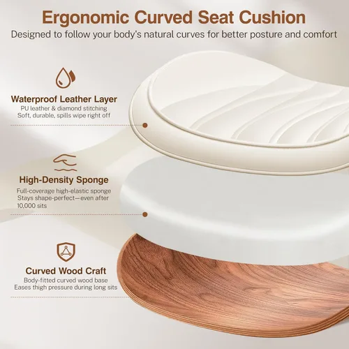 Miniatura 6 de Silla ergonómica de escritorio de oficina sin brazos, de piel sintética blanca moderna de mediados de siglo con costuras de diamante, silla Blanco