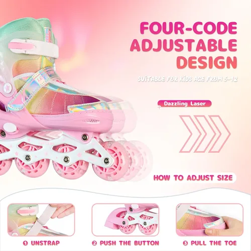 Miniatura 2 de Patines en línea ajustables para niños, niñas y adultos, patines con todas las ruedas que se iluminan para exteriores, para principiantes, jóvenes