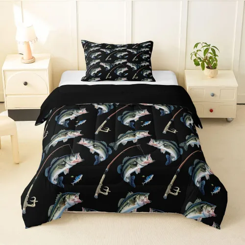 Miniatura 46 de Erosebridal Juego de edredón de tiburón, tamaño individual, juego de ropa de cama de vida oceánica para niños y niñas, color verde azulado