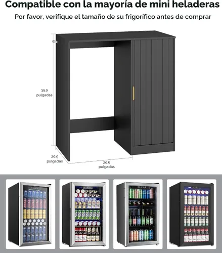 Miniatura 3 de Lamtor Barra de café con espacio para mini refrigerador, gabinete de barra de café con toma de corriente, mini gabinete de nevera estriado