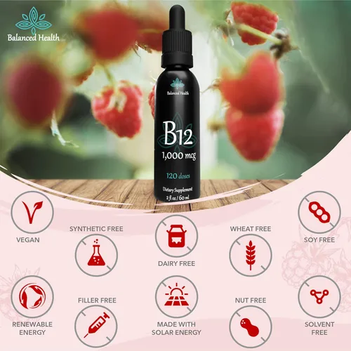 Miniatura 7 de B12 1,000 mcg, 2oz 120 porciones, sabor frambuesa, gotas sublinguales de metilcobalamina