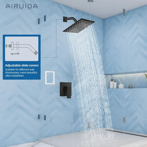 Miniatura 7 de Airuida Juego de grifo de ducha para baño, sistema de ducha de lluvia de 8 pulgadas, cabezal de ducha cuadrado de una sola función, 1 mango