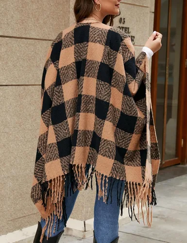 Miniatura 2 de VIMPUNEC - Pashmina estilo bohemio con patrón a cuadros para mujer, con borla.