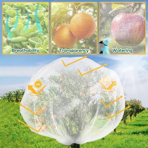 Miniatura 5 de 2 piezas de malla para árboles frutales de 7x6 pies, cubierta de malla ultrafina para jardín contra insectos con cordón, barrera transparente