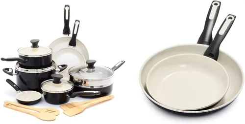 GreenPan Rio Healthy Ceramic - Juego de ollas y sartenes antiadherentes de cerámica de 16 piezas, sin PFAS y Rio Healthy Ceramic antiadherente de 8