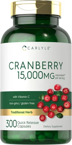 Carlyle Cápsulas de arándano con vitamina C | 300 píldoras | Suplemento de extracto concentrado | para mujeres y hombres | Sin OMG y sin gluten
