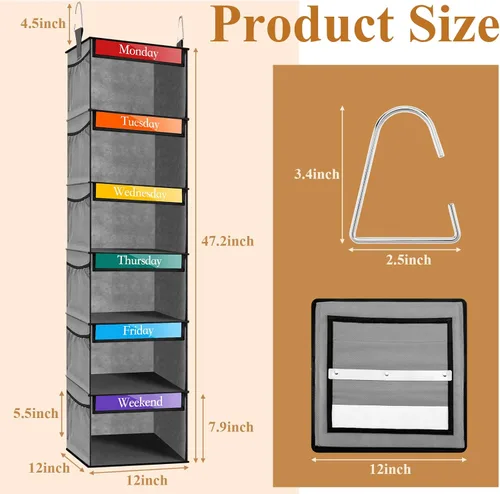 Miniatura 2 de Amylove Paquete de 2 organizadores semanales de ropa de 6 estantes para niños con bolsillo lateral, organizador de ropa para días de la semana de 47