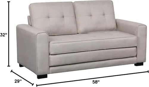 Miniatura 3 de Container Furniture Direct Sofá cama de lino de mediados de siglo para sala de estar, con brazos cuadrados, 58 pulgadas, color marfil