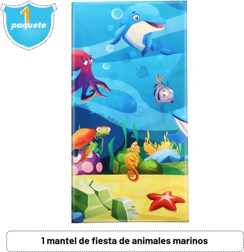 Miniatura 4 de Tiamon Paquete de 1 mantel de fiesta marina, animales del océano, criaturas submarinas, cubierta de mesa para decoración de fiesta de cumpleaños, 54