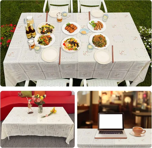 Miniatura 3 de Mantel de vinilo impermeable a prueba de aceite, mantel de encaje de plástico para mesa rectangular, decoración del hogar texturizada para fiestas