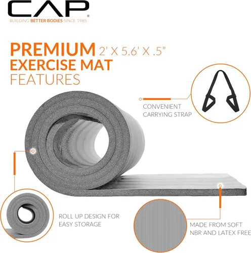 Miniatura 3 de CAP Barbell Colchoneta de yoga y ejercicio de alta densidad de 1/2 pulgada con correa Múltiples opciones Gris