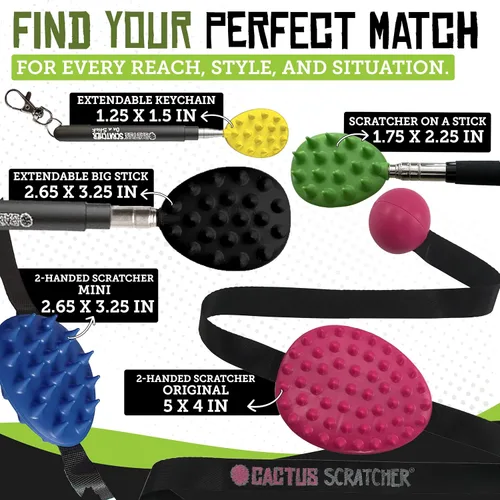 Miniatura 8 de Cactus Scratcher Mini rascador de espalda de 2 manos, herramienta de rascador de espalda de 2 lados para zonas de difícil acceso, correa duradera