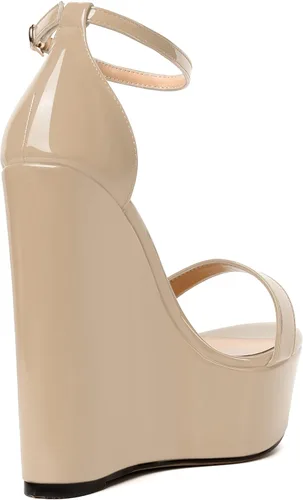 Miniatura 5 de WAYDERNS Sandalias de tacón alto con plataforma y correa de tobillo para mujer, con hebilla de noche, puntera abierta, de moda, de charol, de 6