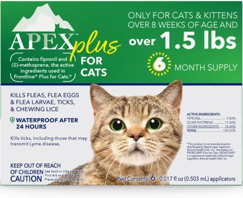 Miniatura 10 de Tratamiento antipulgas Apex Plus para gatos, 1,5+ libras Suministro de 3 meses Gotas para el tratamiento de pulgas y garrapatas para gatos