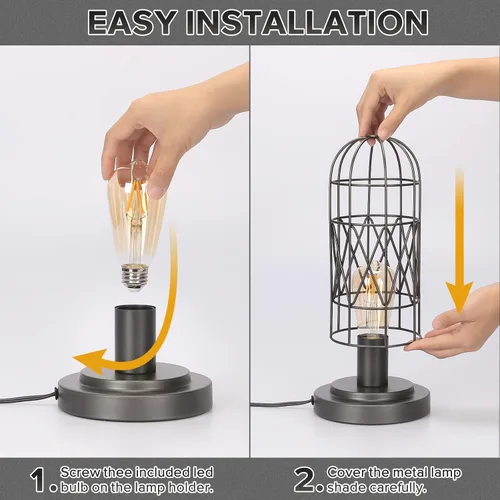 Miniatura 5 de Pequeña Lámpara Industrial, Lámpara de Mesa de Control Táctil Regulable de 3 Vías, Lámpara Edison Steampunk de Hierro Rústico Vintage, Lámpara