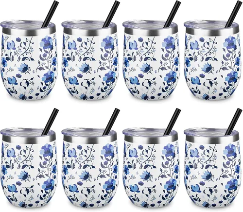 Miniatura 18 de Vaso de vino aislado de 12 onzas con tapa y pajita, vaso de vino de acero inoxidable sin tallo de doble pared, vaso de vino al vacío a granel
