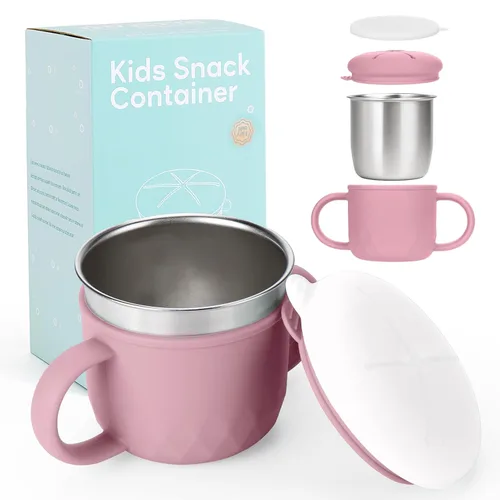 Miniatura 13 de Contenedor de merienda para niños pequeños, contenedores de merienda de acero inoxidable a prueba de derrames para niños pequeños con tapas y asas
