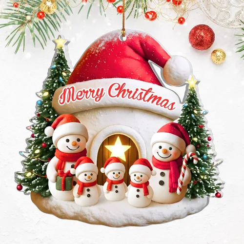 Familia de Muñecos de Nieve Adorno de Navidad – Feliz Navidad Adorno Colgante de Acrílico – Lindo Adorno Navideño para Árbol, Regalo para Familia y