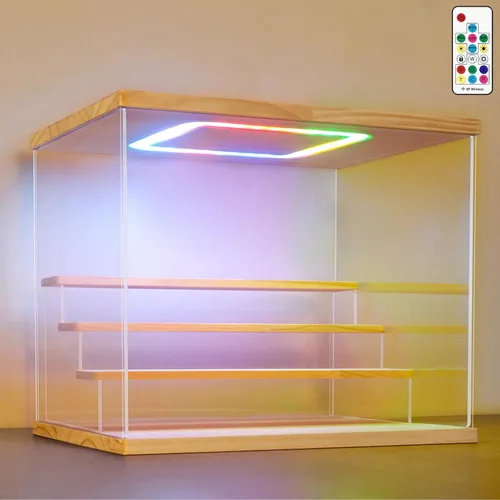Miniatura 7 de NONEMEY Caja de exhibición de acrílico transparente con luz LED de 2/3/4/5/6 niveles Caja organizadora a prueba de polvo para coleccionables