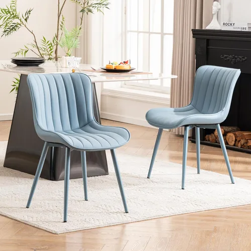 Miniatura 16 de YOUNUOKE Juego de 2 sillas de comedor negras, con tapizado de piel sintética para cocina y comedor con respaldo, silla de acento minimalista de Negro