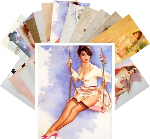 Miniatura 5 de PIXILUV Postal Pack 24pcs Golf Niñas Vintage Viaje Carteles Pinup Sport Azul