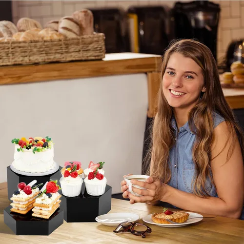 Miniatura 8 de Leinuosen Juego de 7 Elevadores Grandes para Buffet de 6" a 12" Caja de Exhibición de Acrílico Elevador de Mesa de Postres para Catering Soporte