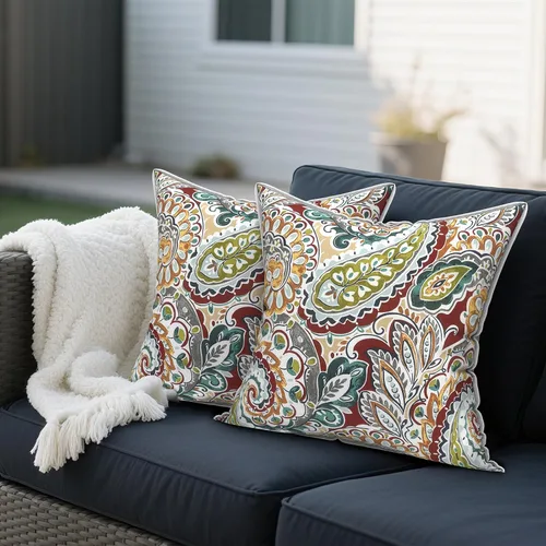 Miniatura 697 de Juego de 2 almohadas para exteriores de 16 x 16 pulgadas, repelentes al agua con interiores, para muebles de patio, hogar, jardín, geometría bohemia