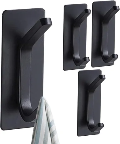 Miniatura 12 de 4 ganchos de pared autoadhesivos para colgar toallas y abrigos, colgador de doble gancho para pared, ganchos de toalla para baños, cocina A_plata