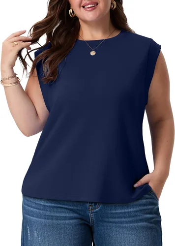 Miniatura 9 de OLRIK Plus Size Tank Tops for Women Cap Sleeve Soft Stretch Summer Blouses Casual Basic Tee with Underarm Coverage