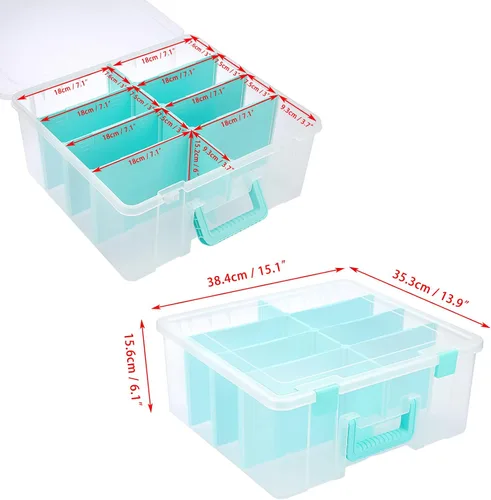 Miniatura 3 de BTSKY Caja de almacenamiento divisoria de plástico transparente con 4 compartimentos, contenedor de almacenamiento ajustable con tapa, contenedor