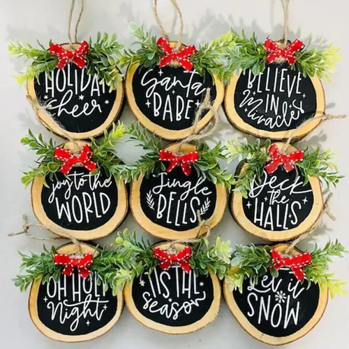 Miniatura 5 de Plantillas de Navidad para pintar en rodajas de madera, plantillas navideñas pequeñas de 3" para manualidades, plantilla navideña reutilizable