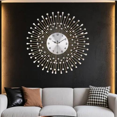 Miniatura 7 de Reloj de pared grande para decoración de sala de estar, sin tictac, silencioso, de metal, reloj de cuarzo, esfera moderna, con diamantes grandes