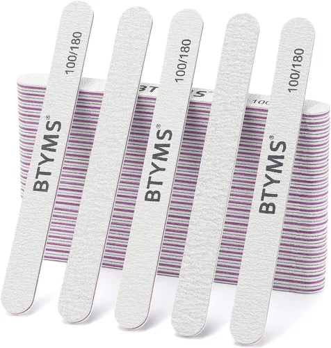 Miniatura 12 de BTYMS 25 limas de uñas para uñas acrílicas y uñas naturales, grano 100/180, pulidores de uñas negras de doble cara, limas de uñas Blanco apagado