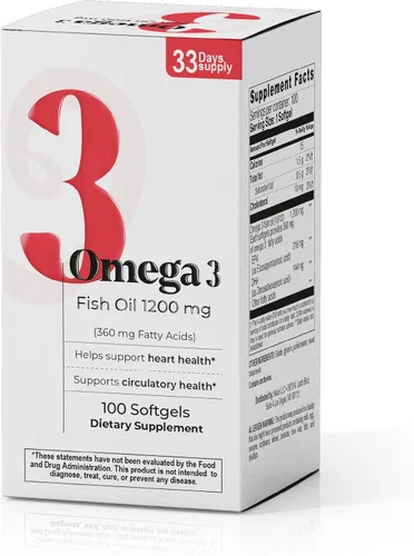 Miniatura 8 de Aceite de pescado Omega 3 1200 mg - 360 mg de ácidos grasos omega-3 - Apoya la salud cardíaca y circulatoria - Suplemento de aceite de pescado