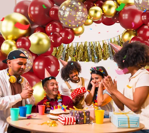 Miniatura 5 de Kit de guirnalda de arco de globos dorados burdeos, 123 globos metálicos de confeti para cumpleaños, aniversarios, Año Nuevo, compromisos, bodas