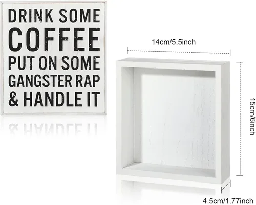 Miniatura 2 de Blulu Letrero de madera de café para decoración del hogar, caja de madera inspiradora, placa de bloque divertida para oficina, cocina, mesa