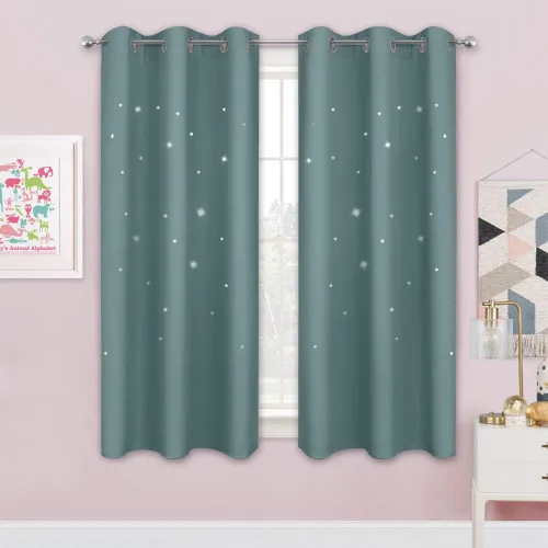 Miniatura 32 de NICETOWN Cortinas infantiles perforadas, cortinas marroquíes con estrellas azules para dormitorio de niñas, gruesas y suaves, para oscurecer la Azul