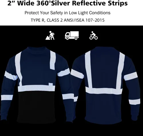 Miniatura 5 de VENDACE Camisetas de seguridad reflectantes de alta visibilidad, paquete de 3 camisetas de trabajo de construcción de manga larga Hi Vis, para Azul