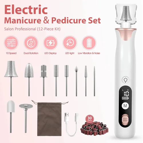Miniatura 2 de Haootadiy Lima eléctrica de uñas, pulidor eléctrico inalámbrico con brocas de uñas, bandas de lijado, juego profesional de manicura y pedicura