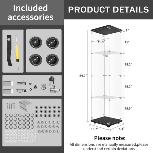 Miniatura 2 de LFT HUIMEI2Y Vitrina de cristal con puerta y cerradura, gabinete Curio de 4 niveles para coleccionables, figuras, vino, vitrina de vidrio templado