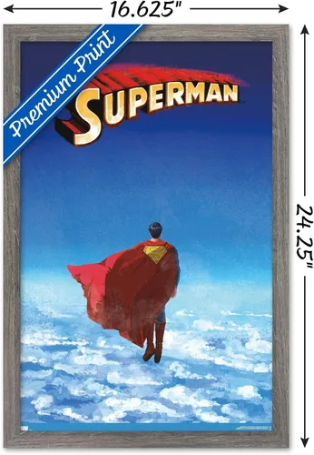 Miniatura 3 de DC Comics Superman - Póster de pared de nubes de horizonte, 22.4 pulgadas de largo x 14.7 pulgadas de ancho, versión enmarcada de madera de granero