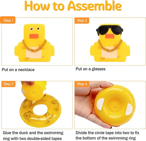 Miniatura 3 de wonuu Adorno de pato de goma para automóvil, accesorios de decoración de tablero de instrumentos con mini collar de anillo de natación y gafas de sol